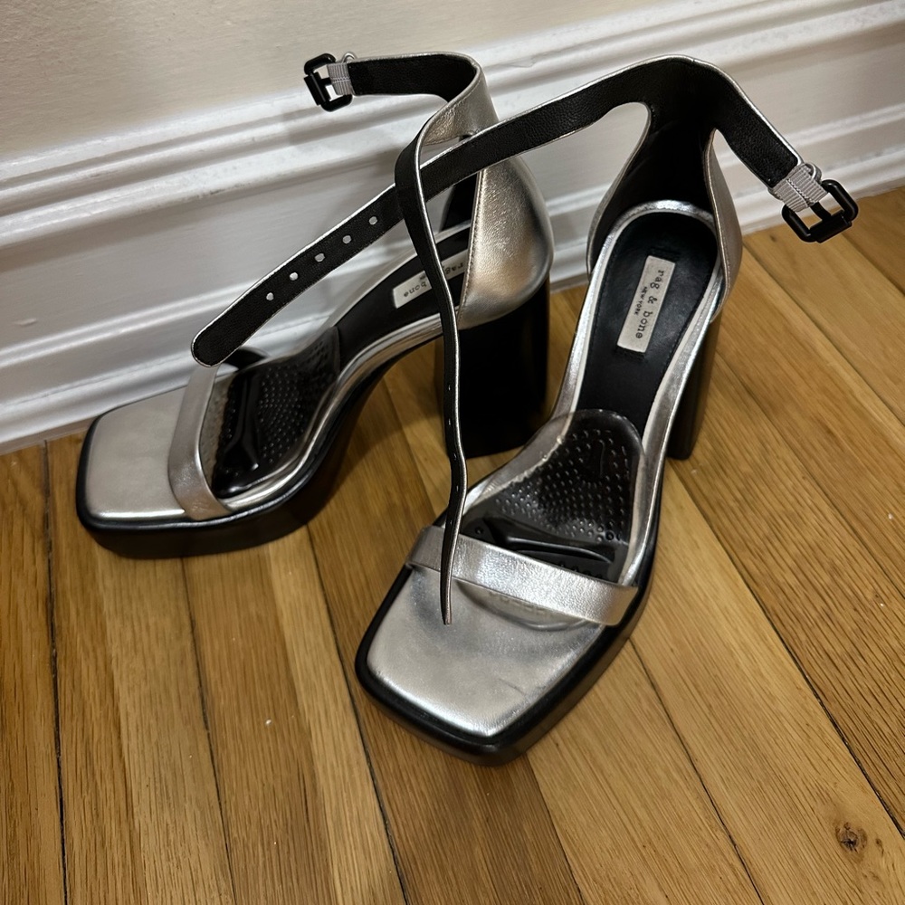 Rag & Bone silver platform heels